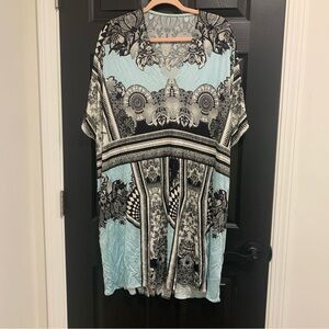 Roberto Cavalli | Light Blue and Black Pattern Kimono | One Size